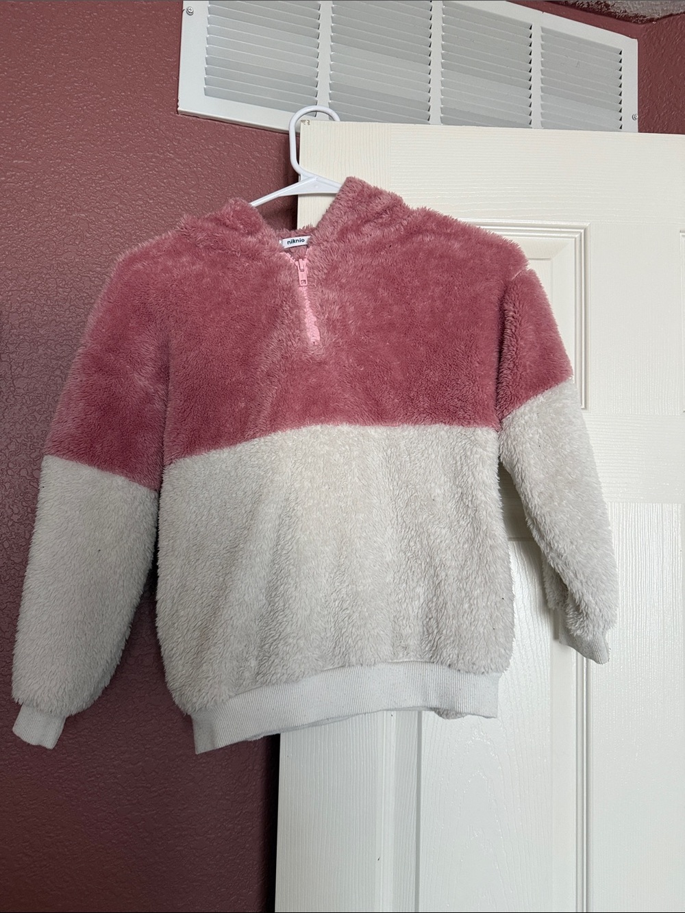 Cozy Half-Zip Plush Hoodie Sweater - Pink and Cream